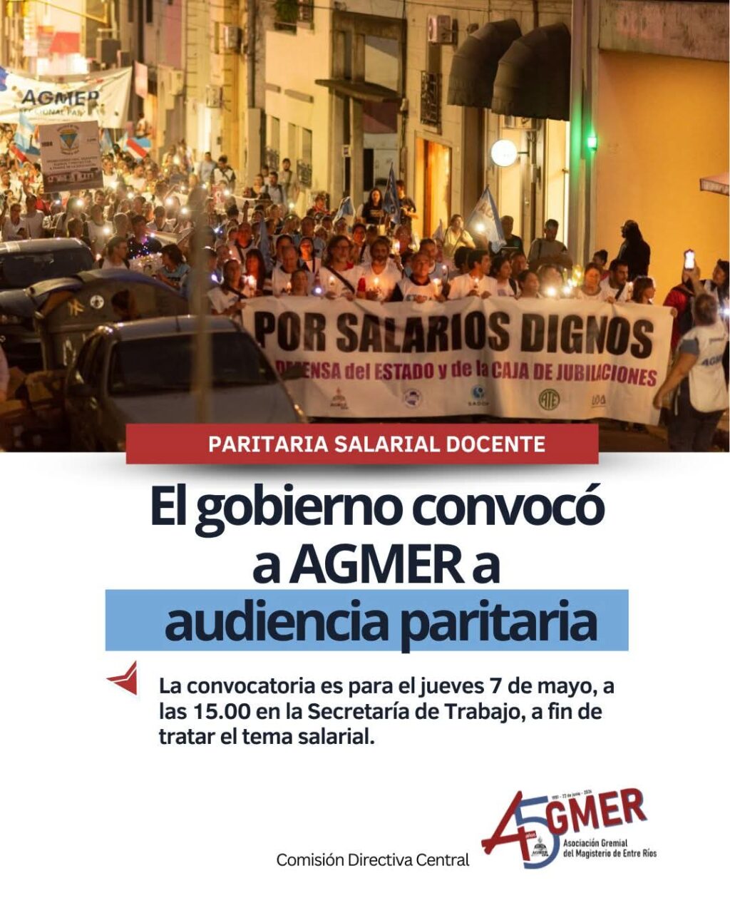 AGMER convocan a paritaria