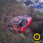 Despiste y vuelco en la Ruta Provincial N° 37: un conductor esquivó un ciervo y cayó a una alcantarilla