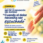 “Cuando el dolor necesita ser escuchado”: invitan a una charla abierta sobre prevención del suicidio en la Sala San Martín